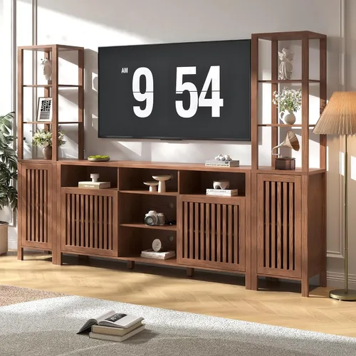 Miniatura 2 de BVIUNTWO Soporte de TV de granja para televisores de 70 pulgadas, centro de entretenimiento con estanterías, consola multimedia de 4 puertas