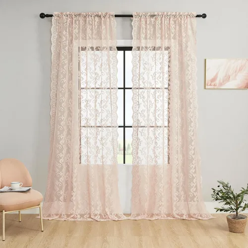 Miniatura 25 de Cortinas de encaje transparentes FOLKSIDE de 72 pulgadas de largo, juego de 2 cortinas florales victorianas de paisley para sala de estar, recámara