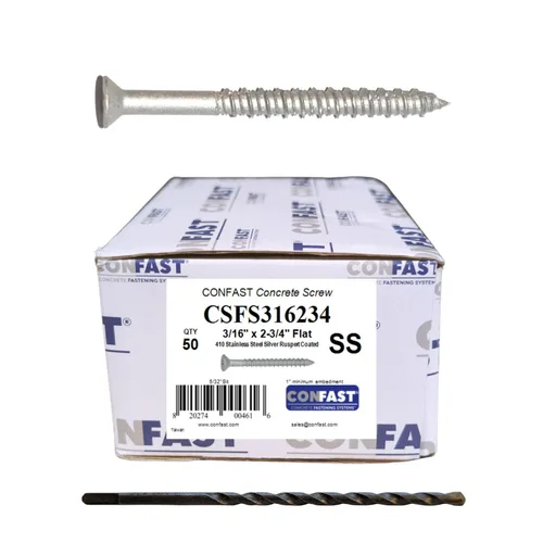 Miniatura 15 de CONFAST - Tornillos para hormigón de 1/4" x 2-1/4" de acero inoxidable 410 Phillips planos con cabeza cuadrada embotada con broca para hormigón