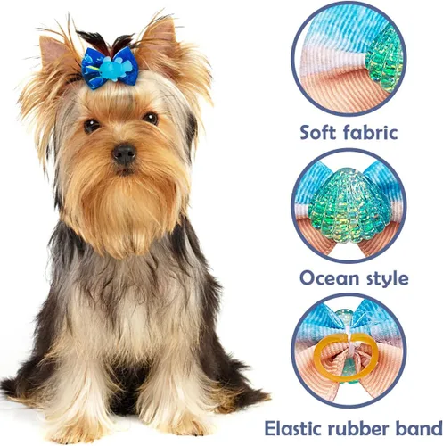 Miniatura 4 de 24 unids/12 pares de lazos para el pelo de perro con banda de goma, patrón de animales marinos de verano para niña, macho, hembra, pequeño, mediano
