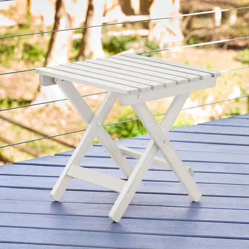 Miniatura 2 de Shine Company Mesa auxiliar cuadrada de madera maciza plegable, mesa de patio pequeña Adirondack al aire libre, color blanco cáscara de huevo Blanco