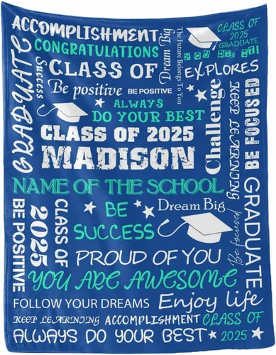 Miniatura 24 de MyPupSocks Manta personalizada de graduación 2025, clase de con nombre de la universidad, regalos personalizados, manta con texto para sobrina