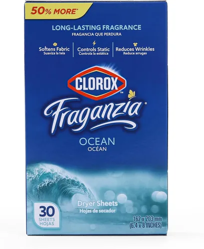 Miniatura 8 de Clorox Fraganzia - Hojas de secadora suavizantes de tela, reductoras de arrugas y antiestáticas, para ropa con gran olor, suaviza telas, aroma Océano