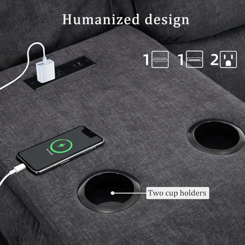 Miniatura 4 de Korser Sofá reclinable, sofá biplaza reclinable con consola, sofá reclinable extragrande con mesa desplegable, sofá de 3 plazas con portavasos y Gris