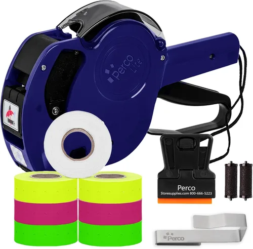 Miniatura 13 de Perco Lite - Pistola de precio de 1 línea con etiquetas, el kit incluye 3 rollos blancos, 3 rollos azules, 2 rodillos de tinta, 1 rollo de tinta