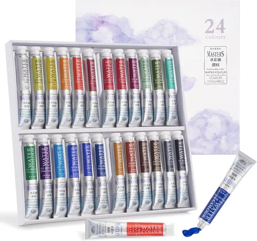 LIGHTWISH Juego de tubos de pintura de acuarela profesional grado artista, 0.3 fl oz, 24 colores vivos, pintura de colores de agua no tóxica prémium