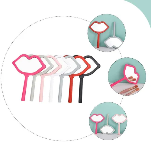 Miniatura 8 de Beavorty Espejo de maquillaje de viaje, 7 piezas, espejos cosméticos de mano, espejo de maquillaje en forma de labio, espejo de escritorio