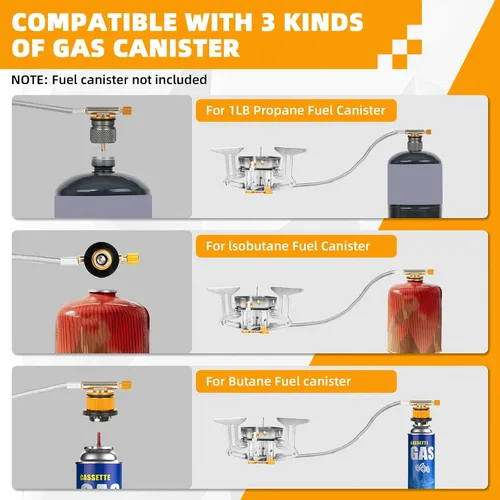 Miniatura 7 de Estufa de gas de campamento resistente al viento de 9900 W, estufa de camping portátil con encendido piezoeléctrico, adaptador de tanque de propano