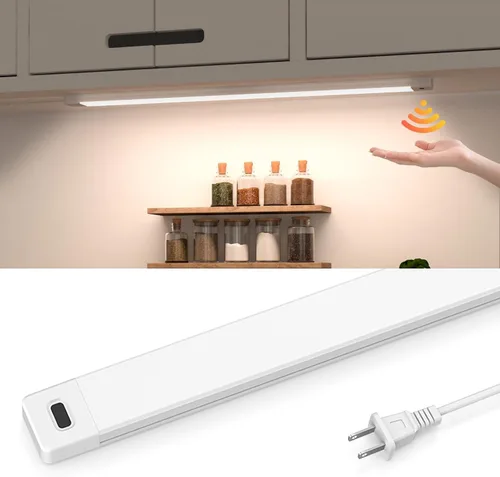 MYPLUS Luces LED bajo gabinete de 16 pulgadas con sensor de movimiento manual, iluminación bajo mostrador 4000K blanco natural, regulable, Plug and