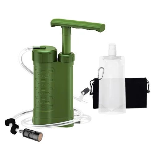 Miniatura 9 de Bomba de filtro de agua portátil, purificador de agua de supervivencia manual de 0.01 micrones para camping, senderismo, mochilero, emergencia
