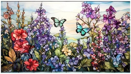 JOONOR Película retro para techo corredizo de mariposa, calcomanías de vidrieras coloridas florales para ventana, película de privacidad para techo