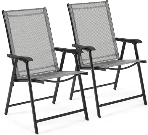 Miniatura 10 de Yaheetech Juego de 4 sillas de patio al aire libre, sillas de comedor portátiles con reposabrazos para campamento, césped, playa, sillas plegables