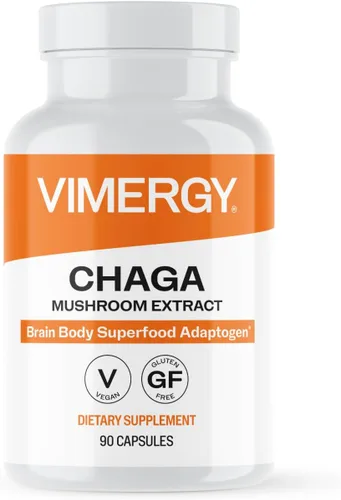 Vimergy Cápsulas Chaga - Soporte celular superalimentario* - Beneficios para la salud cardiovascular* - Kosher, vegano, sin gluten - 90 cápsulas