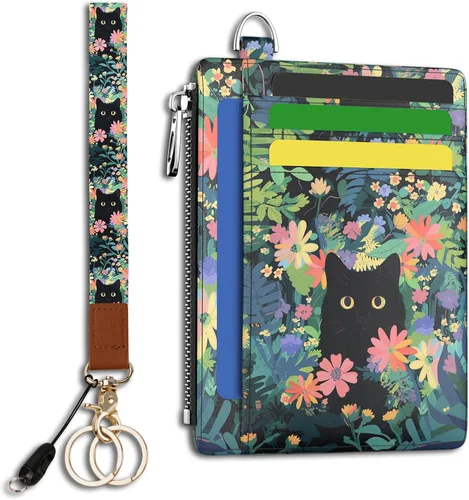 Miniatura 51 de Hancynir Cartera delgada para mujer con soporte para tarjetas de crédito RFID, pequeña mini funda para tarjetas con bolsillo frontal de PU, cartera
