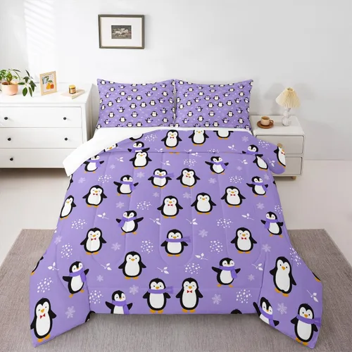 Miniatura 2 de Juego de edredón de pingüino, tamaño matrimonial, edredón de plumón de pingüino kawaii, juego de ropa de cama de animales antárticos para niños