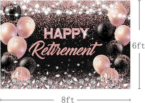 Miniatura 3 de MEHOFOND Telón de fondo para fiesta de jubilación, color oro rosa y plateado, felicitaciones de retirada, fotografía de fondo, globos con purpurina