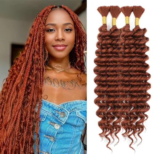 Miniatura 35 de Mezcla de cabello humano trenzado sintético bohemio para trenzar, 16 pulgadas de onda profunda a granel para trenzas bohemias, 2 piezas de cabello 1b