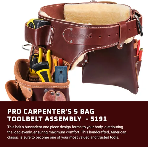 Miniatura 2 de Occidental Leather Pro Carpenter's - Conjunto de cinturón de herramientas de 5 bolsas, mediano, 22 bolsillos y portaherramientas, cuero de grano