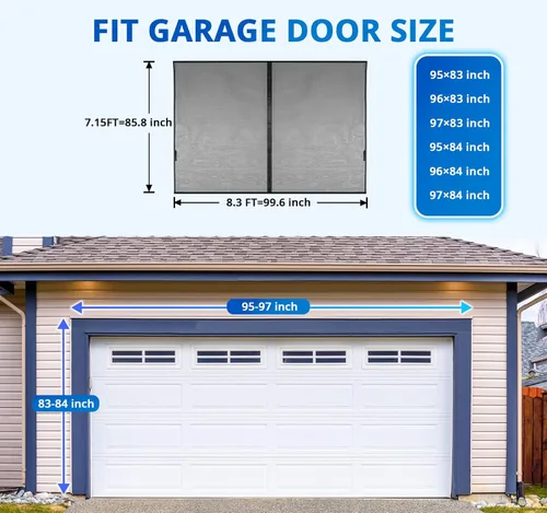 Miniatura 3 de FEGO Pantalla de puerta de garaje gris para 1 automóvil de 8 x 7 pies, puertas magnéticas con malla de fibra de vidrio retráctil y parte inferior