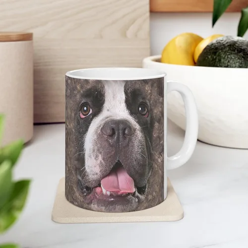 Miniatura 7 de Funny Gifts - Taza de café de cerámica blanca con diseño de perro matón americano a rayas, 11 onzas