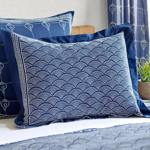 Miniatura 13 de Saffron Marigold Funda de almohada azul floral iluminado por la luna Taj - CP, algodón de calidad, comercio justo, ropa de cama bohemio