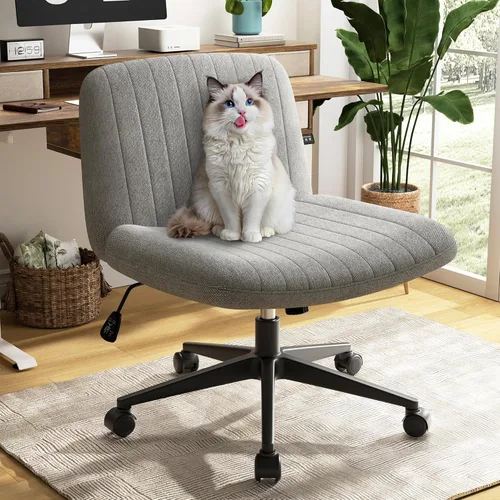 Miniatura 11 de SUNLEI Silla de oficina con patas cruzadas con ruedas, silla ancha sin brazos para escritorio de tocador, sillas cómodas cruzadas con respaldo