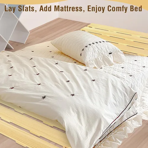 Miniatura 7 de Tapete de tatami japonés, madera maciza sin nudos, listones enrollables, placa de cama con 2 correas de almacenamiento, a prueba de humedad