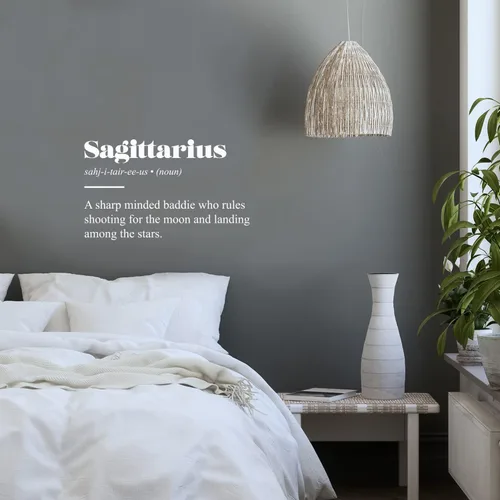 Calcomanía de vinilo para pared, definición de signo del zodiaco Sagitario, 12.5 x 25 pulgadas, calcomanía inspiradora de astrología moderna y