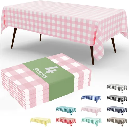 Miniatura 16 de Smiry Paquete de 3 Manteles Desechables de Cuadros Gingham Color Caqui - 54" x 72" Mantel de Plástico de Servicio Pesado, Cubiertas de Mesa