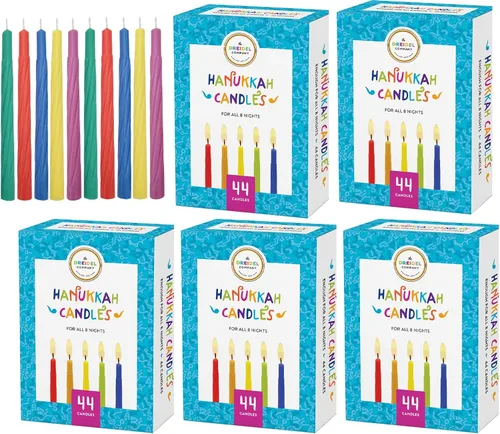 The Dreidel Company Paquete de 5 velas de menorá de Janucá, 44 velas coloridas de Janucá para las 8 noches de Janucá