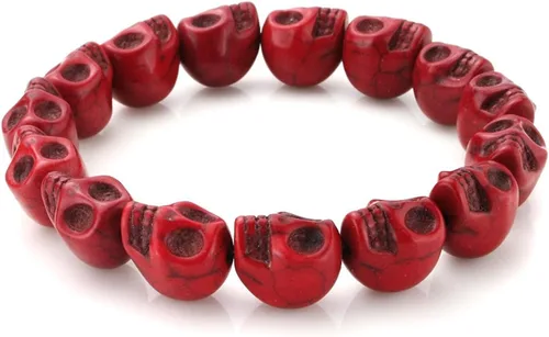 Miniatura 2 de JewelrieShop- colorido brazalete de oración tibetana con cuentas de calaveras de howlita turquesa, elástico, unisex
