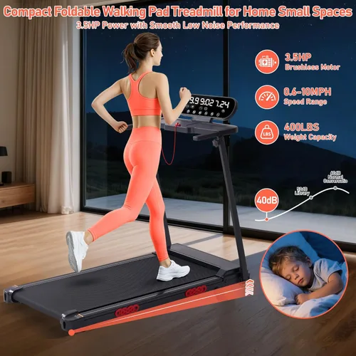 Miniatura 8 de Walking Pad Treadmill with Handle Bar and Incline, 3.5HP Electric Small Treadmills for Home Small Spaces, 0.6-10MPH Portable Mini Treadmills for