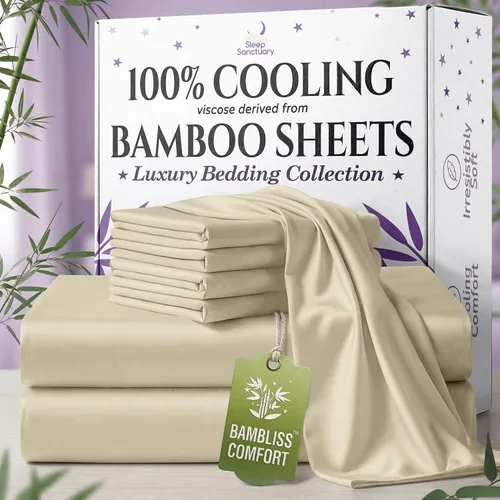 Miniatura 11 de SLEEP SANCTUARY - Juego de sábanas 100% viscosa derivada de bambú tamaño individual 4 piezas – Sábanas de lujo BamBliss de enfriamiento