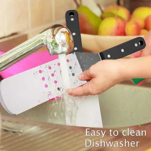 Miniatura 7 de HaSteeL Espátula de plancha de metal, acero inoxidable larga con mango remachado, girador de hamburguesas perforado resistente y sólido para cocinar