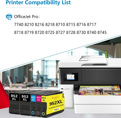 Miniatura 2 de Cartuchos de tinta de alto rendimiento 952XL (paquete de 5, 2 negro/1 cian/1 magenta/1 amarillo) compatibles con 952 952XL para HP 952XL OfficeJet