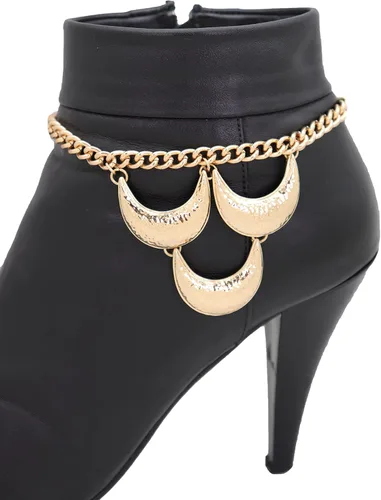 Miniatura 7 de Trendy Fashion Jewelry Cadena de botas occidentales para mujer, pulsera de metal brillante, tobillera, tacón alto, elegante lunas, encanto