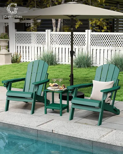 Miniatura 2 de GREENVINES Juego de sillas plegables Adirondack de 2 unidades Plástico HDPE Silla para hoguera Para todo tipo de clima Con portavasos