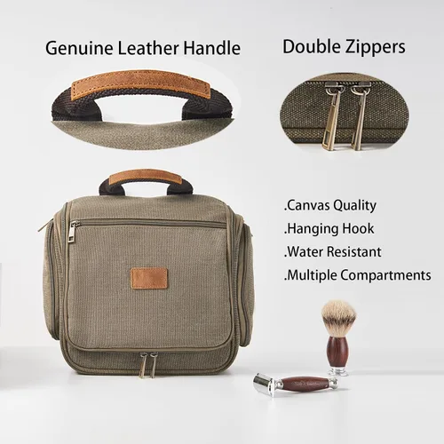 Miniatura 3 de Neceser de lona colgante organizador de maquillaje con gancho de metal resistente, kit de afeitado de viaje, bolsa de cosméticos portátil a granel