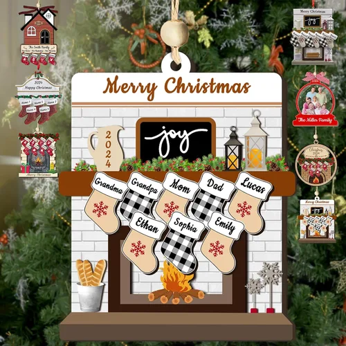 Miniatura 11 de Adornos de Navidad personalizados con nombres, muñeco de nieve, 8 piezas, adorno familiar personalizado, decoración colgante de madera para árbol