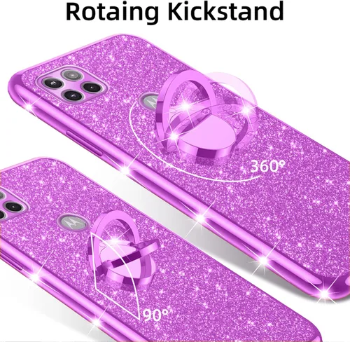 Miniatura 5 de nancheng Funda de teléfono con purpurina para Motorola Moto One 5G Ace (One 5G UW Ace) funda de TPU suave con anillo giratorio de 360°, funda