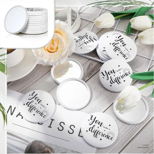 Miniatura 3 de Hoolerry 48 piezas de espejo compacto inspirador, regalos a granel para mujeres You Make a Difference - Mini bolsillo redondo de maquillaje, espejo