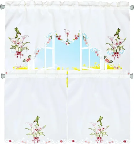 Miniatura 9 de Juego de cortinas bordadas de bastón de caramelo para ventana de cocina con cenefa y niveles para las fiestas navideñas (Bastón de caramelo)