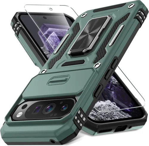 Miniatura 36 de DEERLAMN Funda para Google Pixel 8 con cubierta deslizante para cámara + protector de pantalla (1 paquete), soporte de anillo giratorio grado