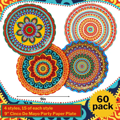 Miniatura 2 de FoldTier 60 platos de papel mexicanos para fiesta de 9 pulgadas, para fiesta de Cinco de Mayo, platos desechables para fiestas de tacos, suministros