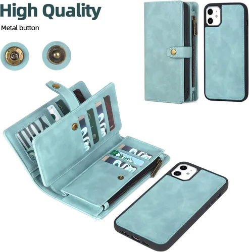 Miniatura 5 de TwoHead Funda tipo cartera para iPhone 11 con tarjetero y funda magnética desmontable para teléfono, funda de piel sintética para mujeres/hombres