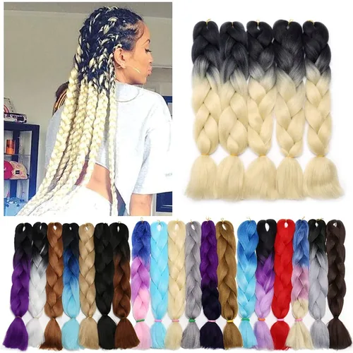 Miniatura 64 de Benehair Extensiones de cabello trenzado ombré de 24 pulgadas, 1 paquete de extensiones de cabello trenzado jumbo de alta temperatura, cabello