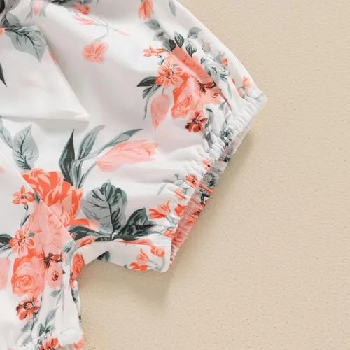 Miniatura 5 de Traje de tía para bebé recién nacida, camiseta de manga corta acanalada, pantalones cortos florales con diadema