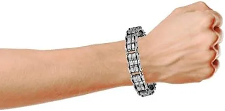 Miniatura 5 de Heavy Mechanic Link - Pulsera de cadena de bicicleta para hombre y adolescente, tono plateado, acero inoxidable, 8 9 pulgadas