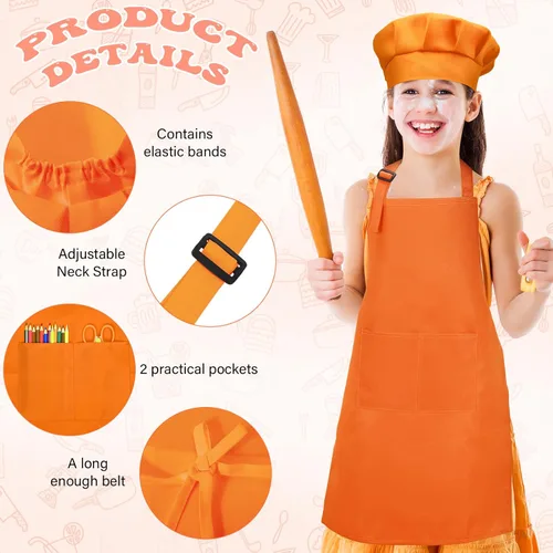 Miniatura 3 de Juego de 40 piezas de delantal de chef para niños y niñas, delantales de chef a granel para cocinar, pintura, delantal con babero para niños de 7 a