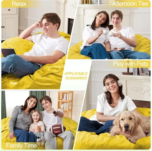 Miniatura 4 de Homguava - Sillón puff de 3 pies Sillón estilo puff grande de 3 pulgadas con relleno de espuma viscoelástica, sofá suave con funda de terciopelo